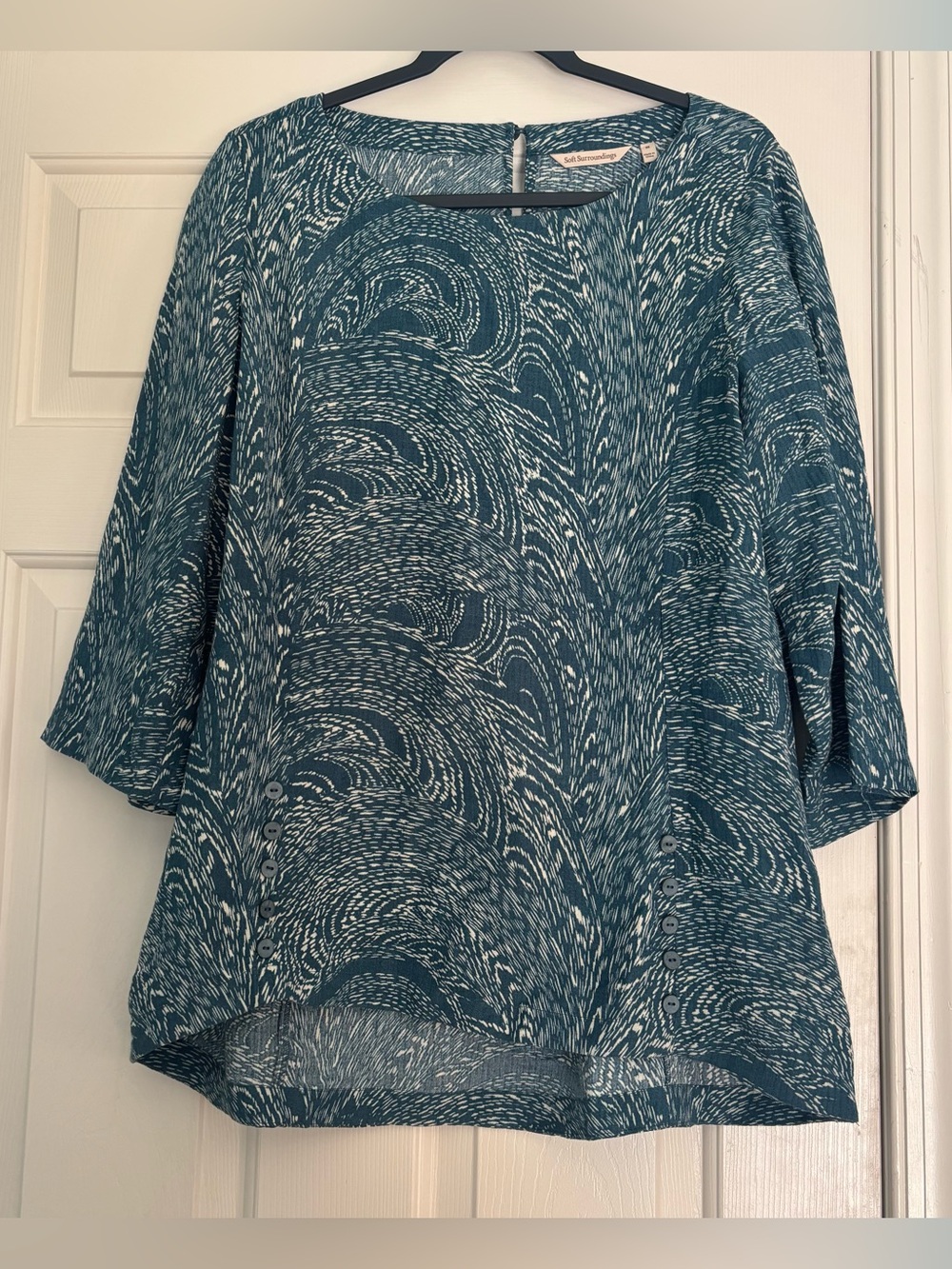 Soft Surroundings Women’s Oceo Gauze Teal Blue Tunic Blouse Size Medium